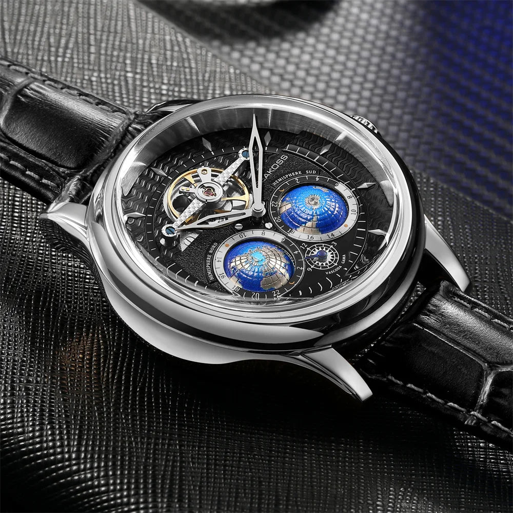 Stravion® – TerraSpin 1963 | Double Globe Mechanical Watch with Flywheel Tourbillon & Military Vintage Design