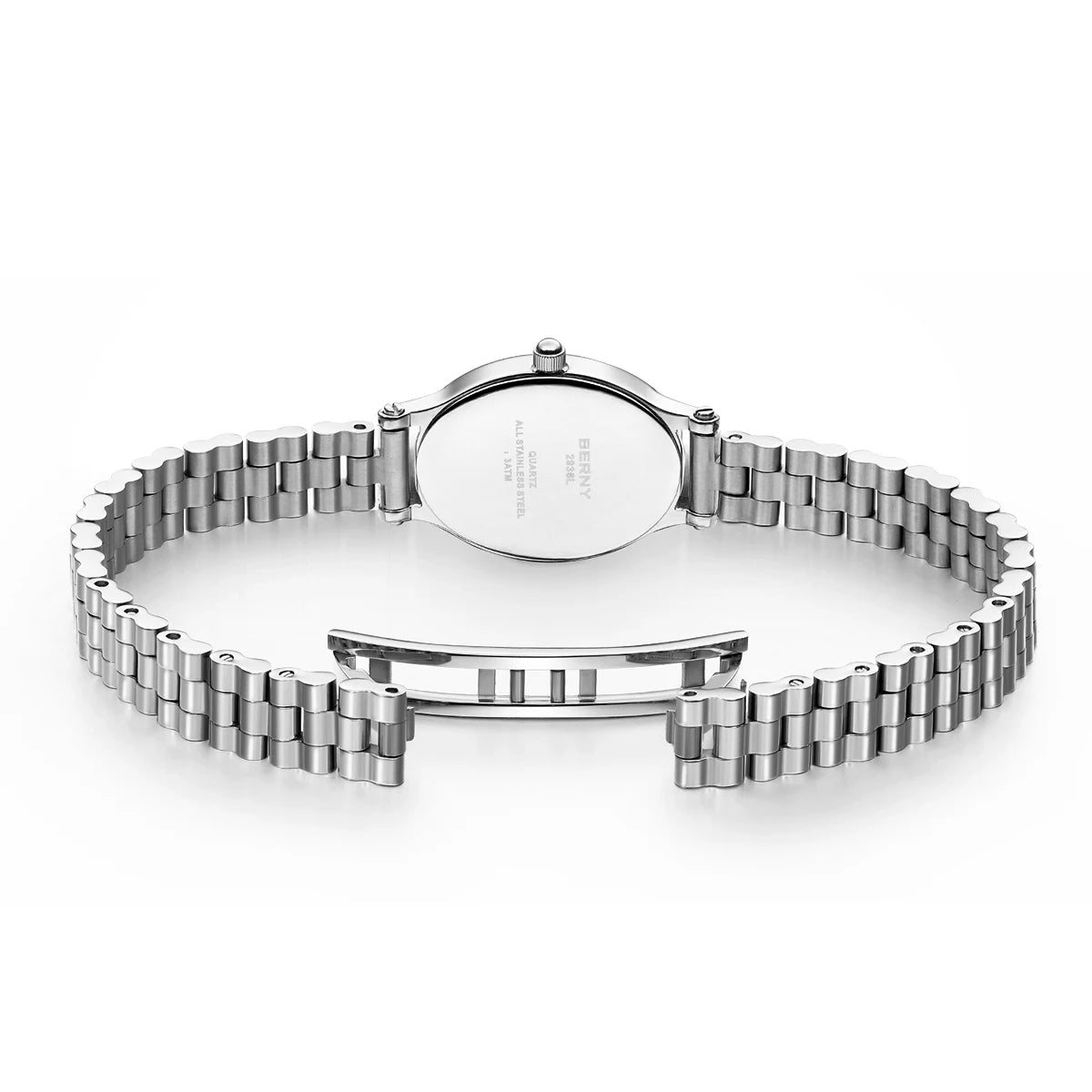 Elluryn® – Oval Minimalist Jewelry Watch Set for Women | Ruby Detail, Silver Quartz Bracelet Style, Elegant Gift Design