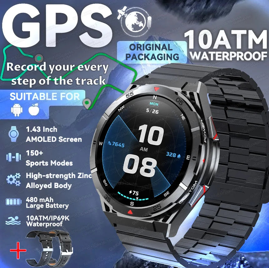 Trackformis® – Outdoor GPS Smartwatch with Compass | 1.45" Ultra HD, Bluetooth Calls, Health Monitoring, 480mAh Battery