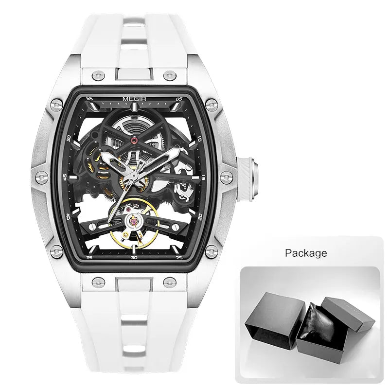 Skynovar® – Blue Skeleton Automatic Watch for Men | Stainless Steel Case, Silicone Strap, Sport Waterproof Design
