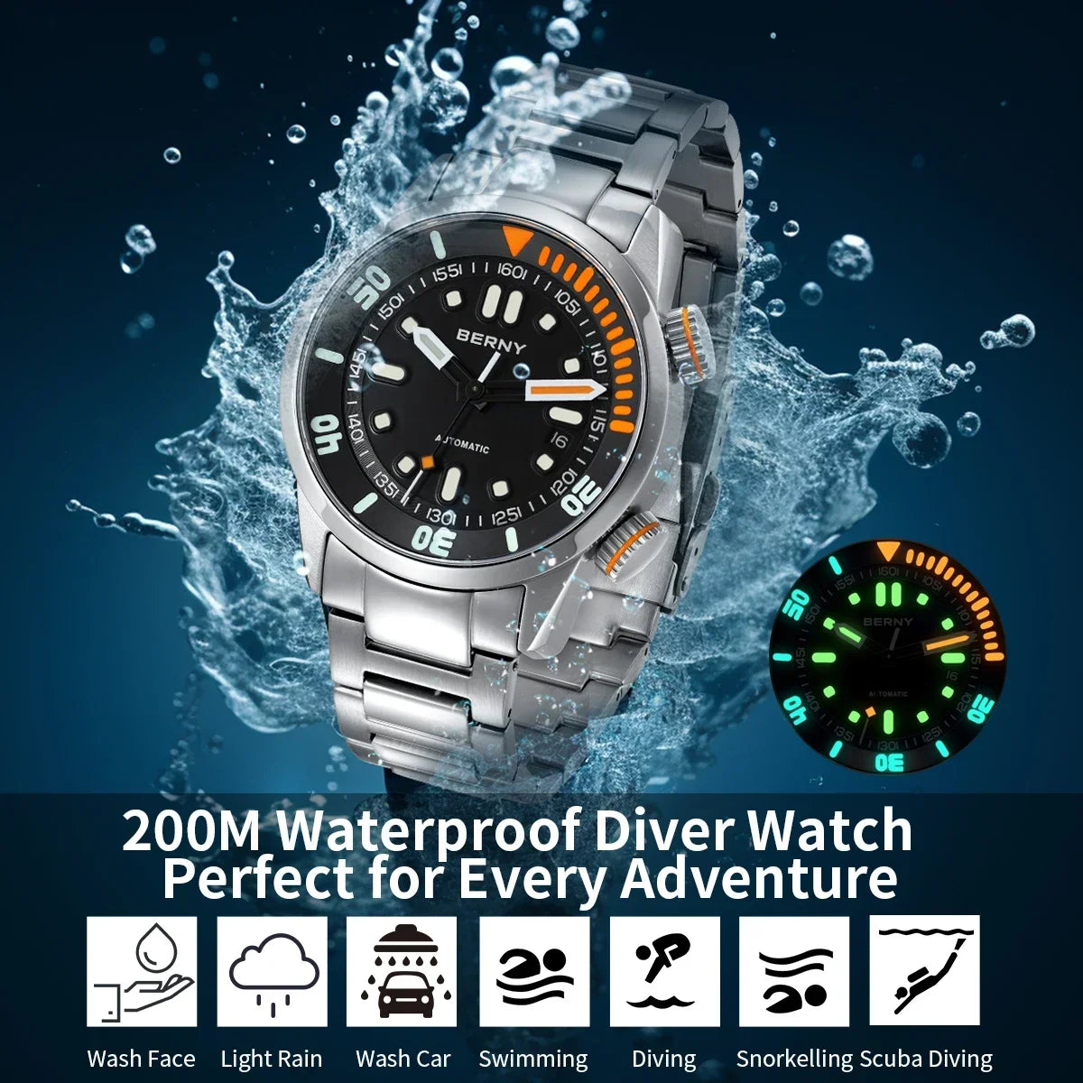 Nautivus® – Automatic Dive Watch for Men | 20ATM Waterproof, Sapphire Crystal, Super Luminous, Original Sport Design