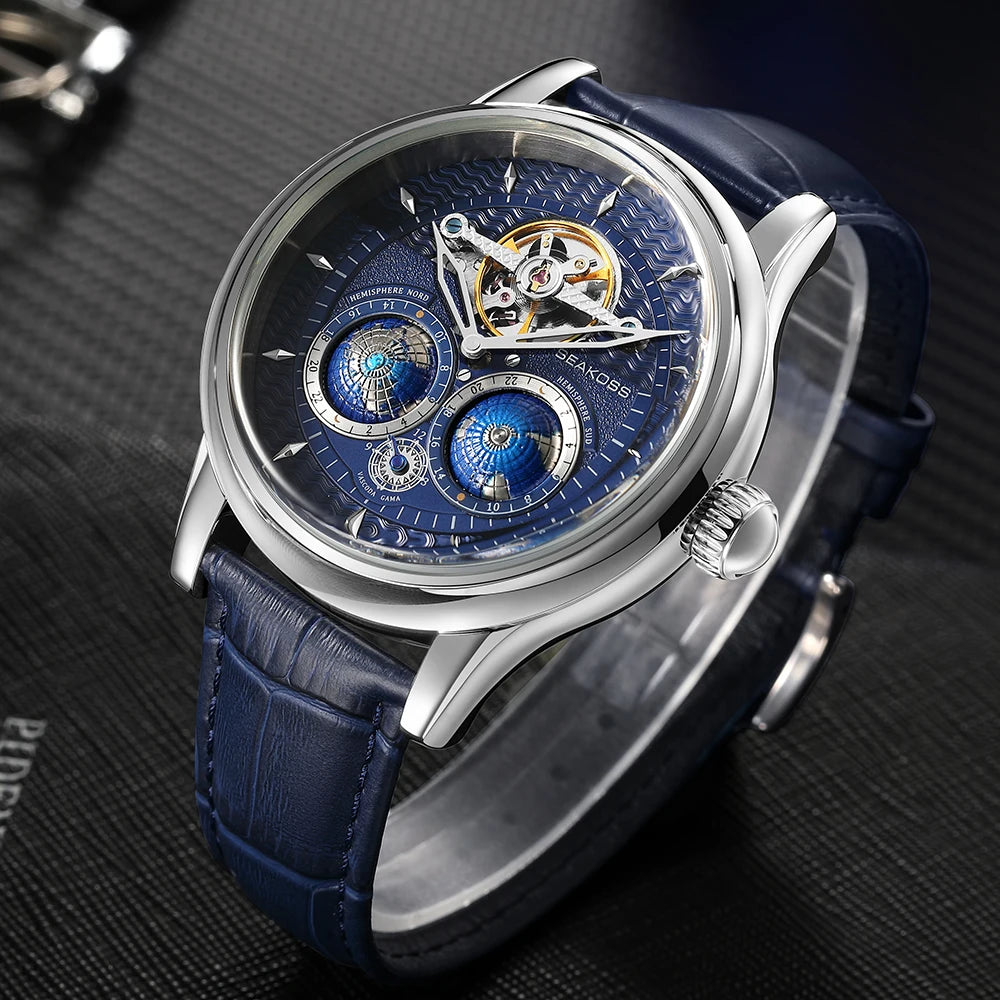 Stravion® – TerraSpin 1963 | Double Globe Mechanical Watch with Flywheel Tourbillon & Military Vintage Design