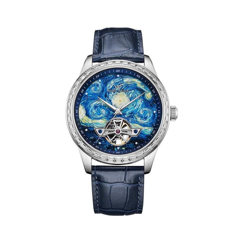 Marceaux® – NuitDétail WM146 | Artistic Skeleton Mechanical Watch with Oil-Painting Dial & Subtle Night Elegance