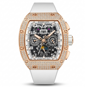 BoneCraft® 2025 – Automatic Mechanical Men’s Watch with Diamond Bezel, Rubber Strap & Sapphire Glass  Tiếng Việt: